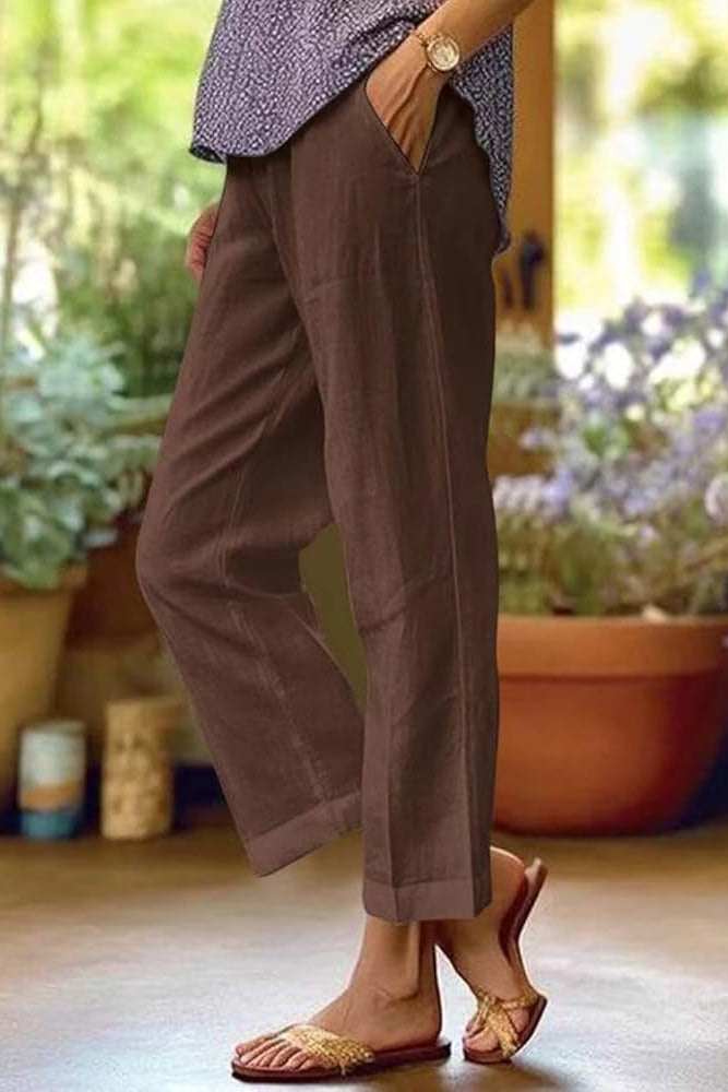 Straight cotton and linen pants for women