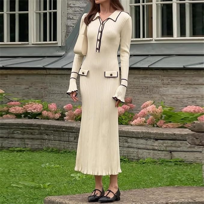 Fitted Mid-Length Contrast Dress for Women