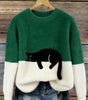Casual sweater with cat pattern for women