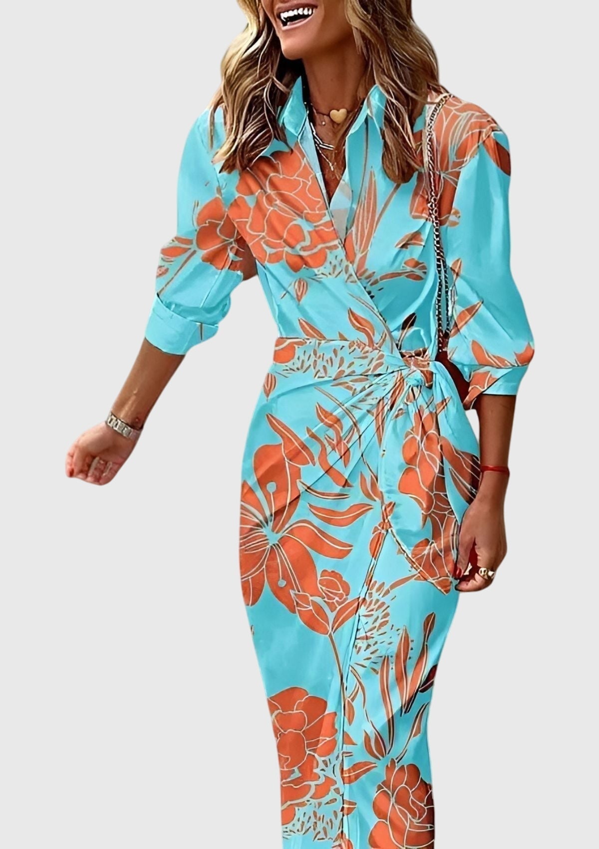 Long-sleeve printed maxi dress for women