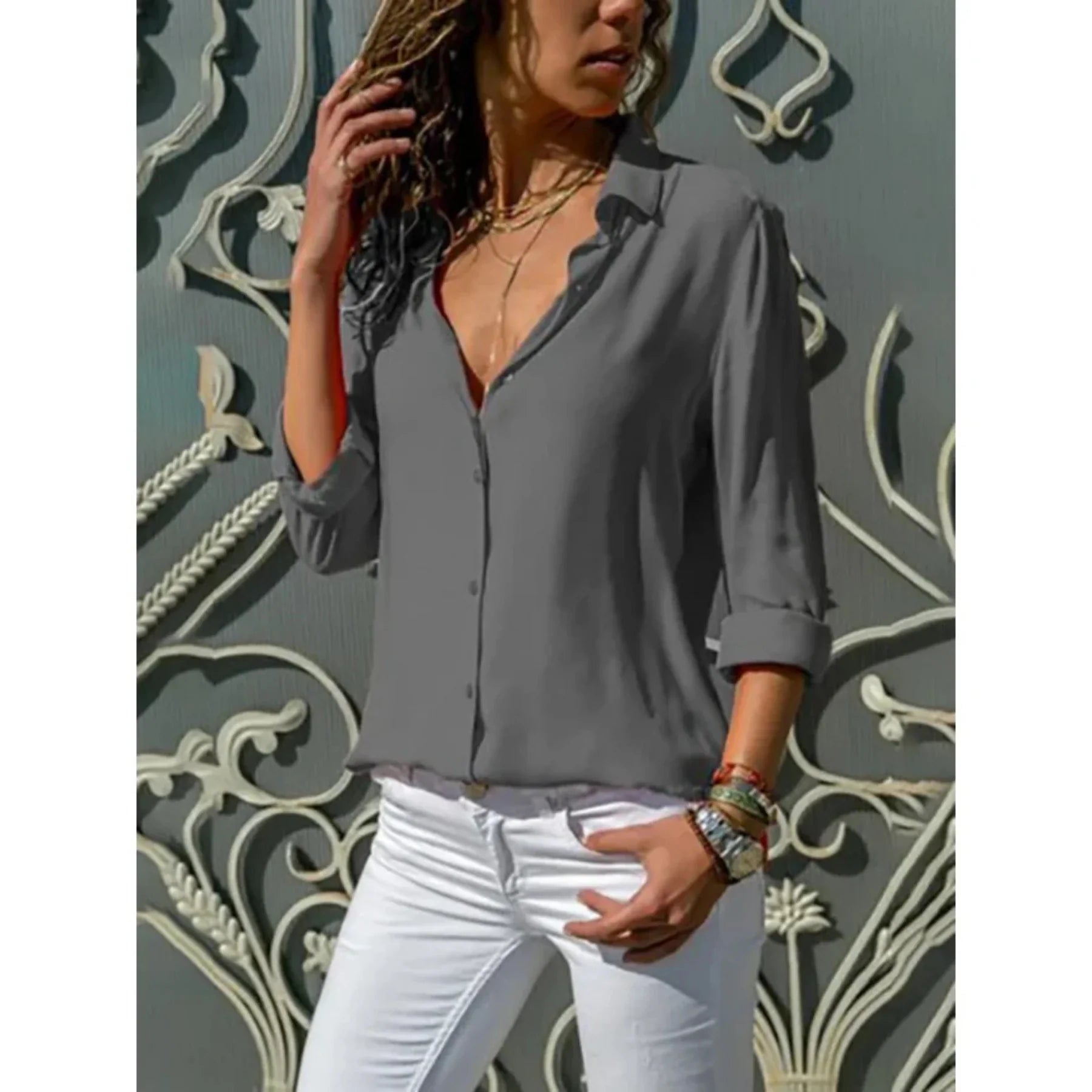 Long-Sleeve Button-Up Shirt for Women