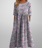 Printed Midi Dress with Round Neck for Women