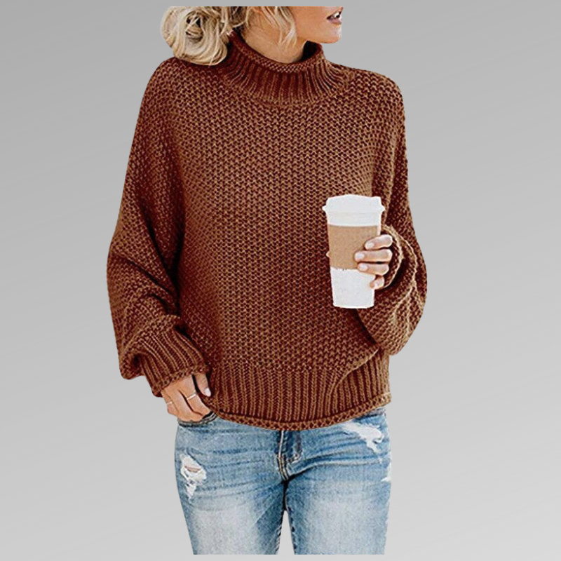 Oversized Knit Sweater with High Neck for Women