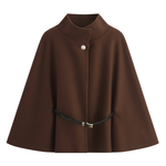 Batwing Sleeve Belted Cape Coat for Women