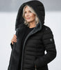 Long Quilted Fitted Down Jacket with Faux Fur Hood
