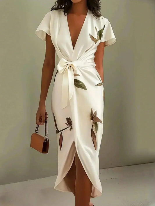 Belted Printed Midi Dress for Women