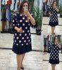 Pleated Polka Dot Dress Pink Navy Fitted Cut