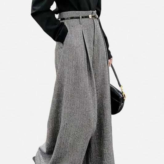 High-waisted wide-leg tweed pants for women