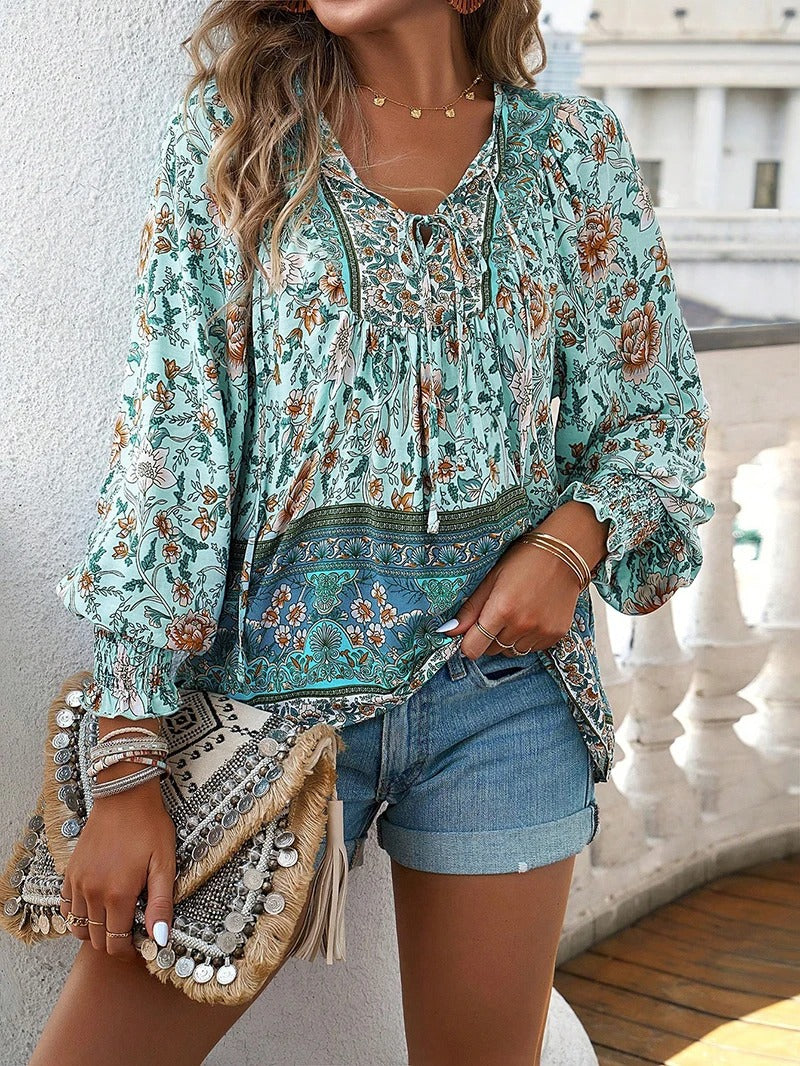 Summer blouse with floral print for women
