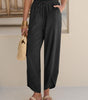 High Waist Flowing Pants with Elastic Waist for Women