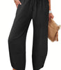 High Waist Flowing Pants with Elastic Waist for Women