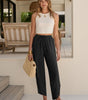 High Waist Flowing Pants with Elastic Waist for Women