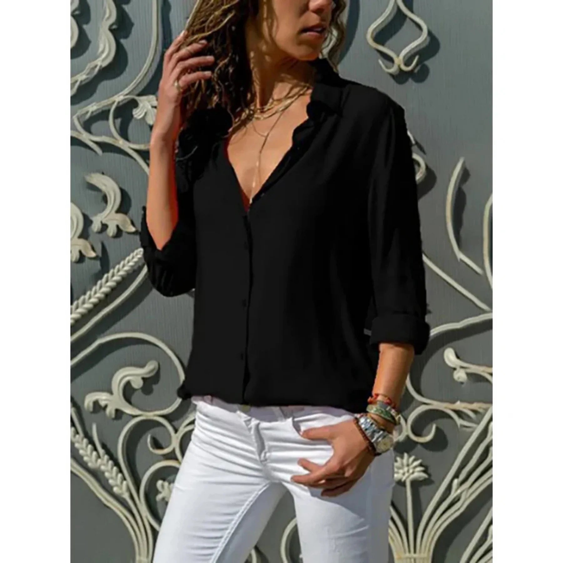Long-Sleeve Button-Up Shirt for Women
