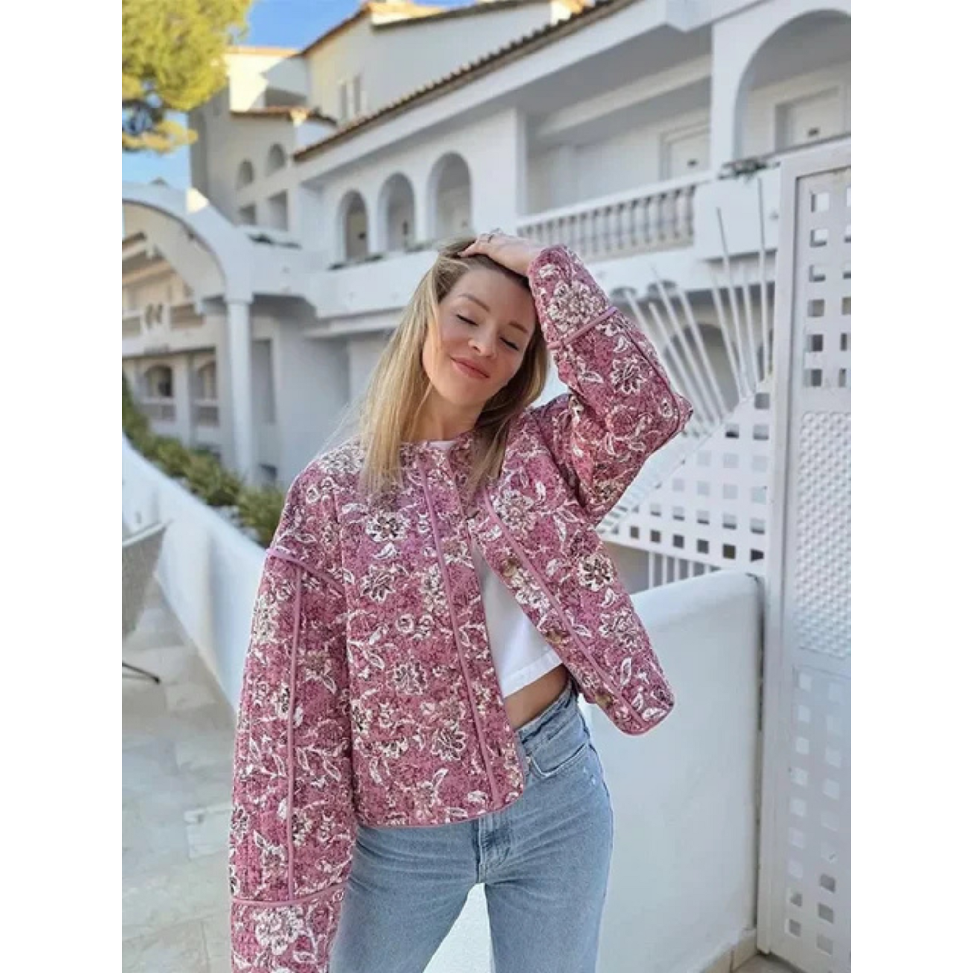 Oversized Quilted Floral Jacket for Women