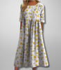Printed Midi Dress with Round Neck for Women
