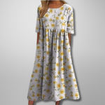 Printed Midi Dress with Round Neck for Women