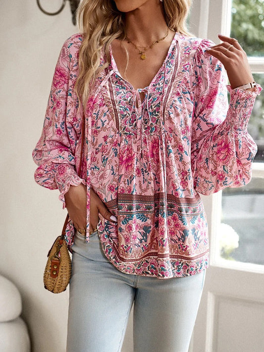 Summer blouse with floral print for women