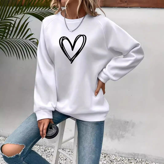 Long-sleeve round neck sweater with heart print for Women