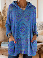 Ethnic Print Knitted Hoodie Tunic for Women