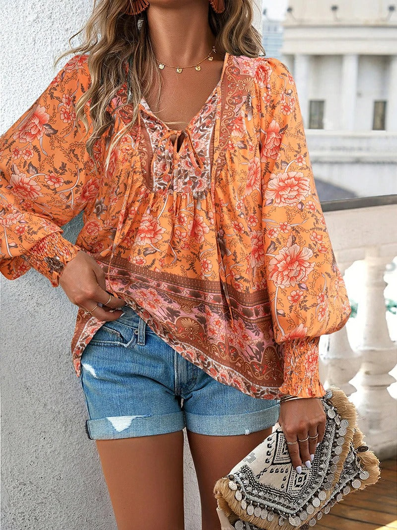 Summer blouse with floral print for women