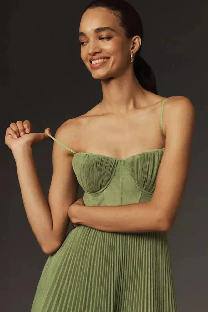 Pleated Midi Dress with Straps for Women | Perfect for Evening Events
