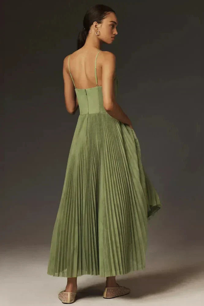 Pleated Midi Dress with Straps for Women | Perfect for Evening Events