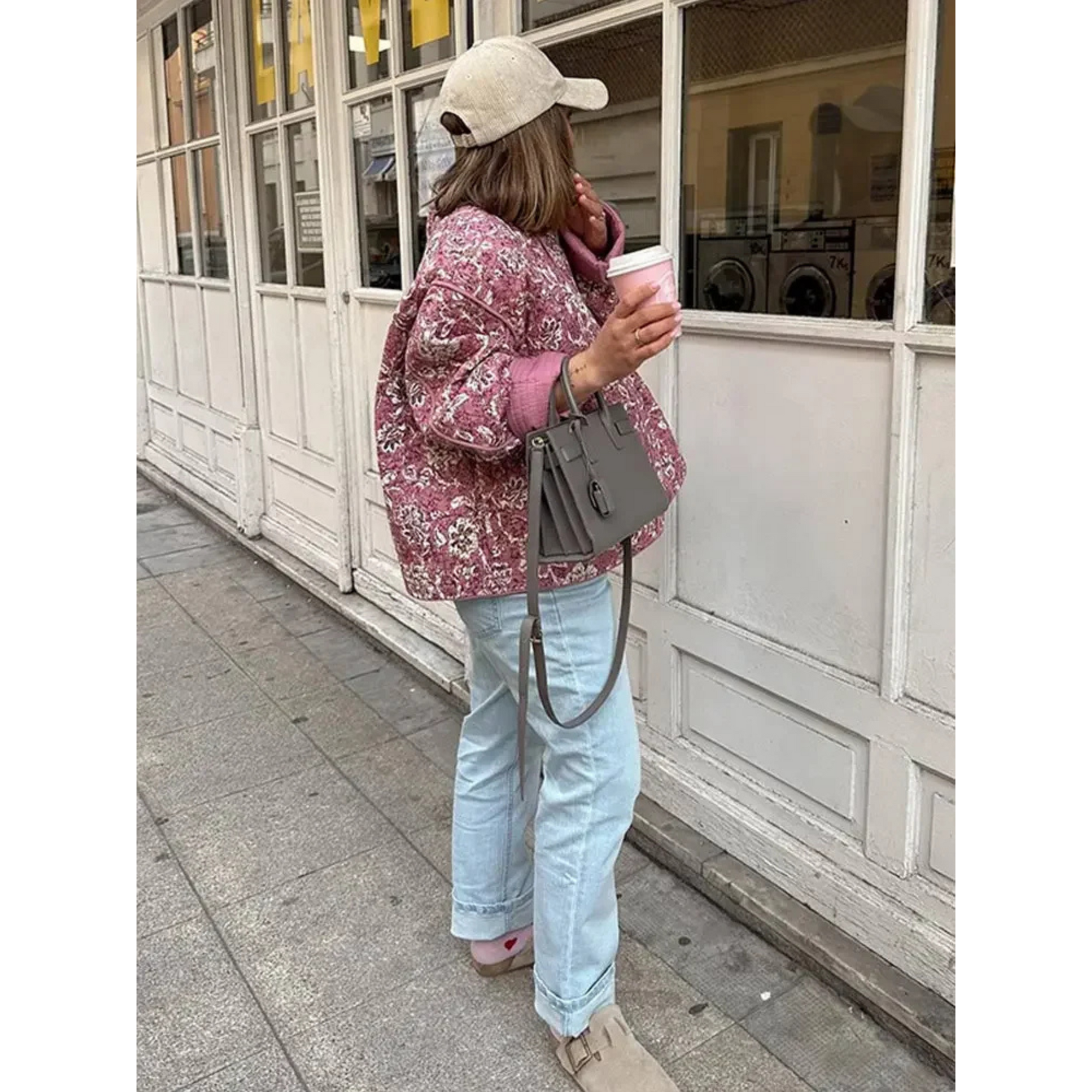 Oversized Quilted Floral Jacket for Women