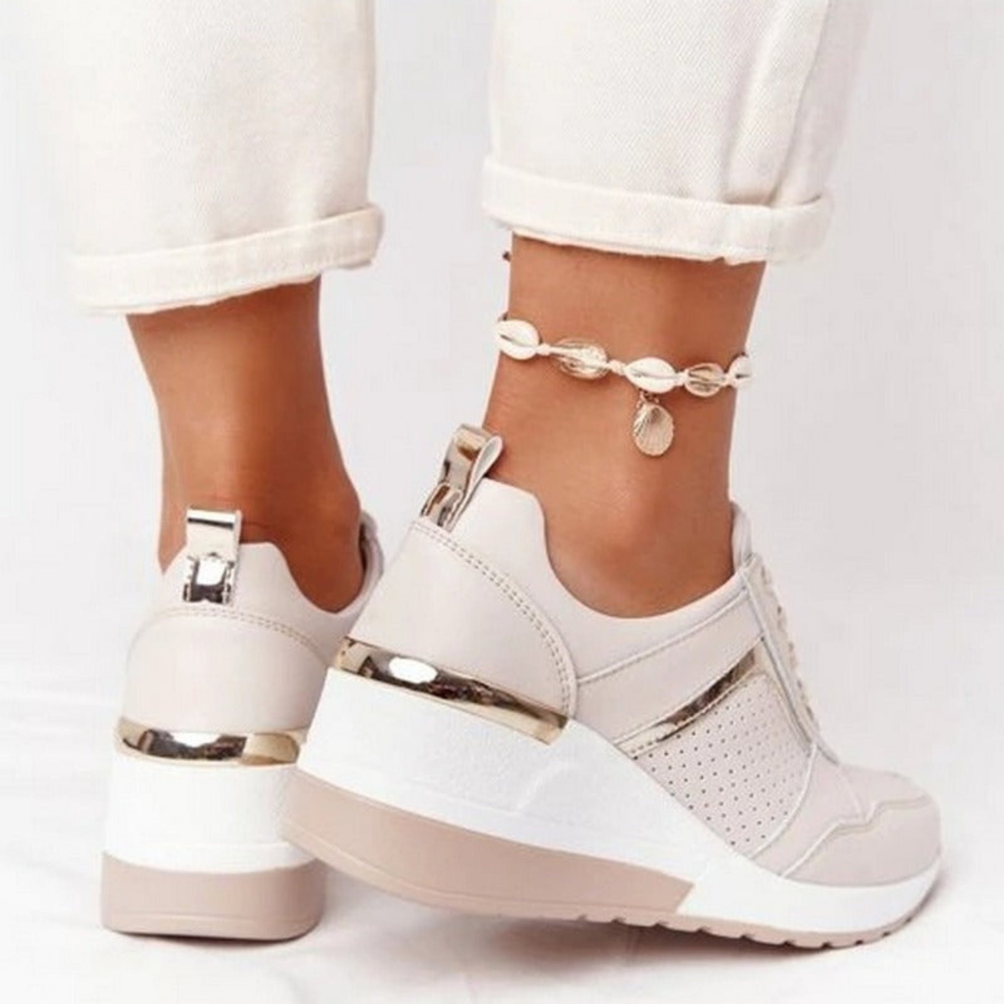 Comfort Wedge Sneakers in Faux Leather for Women