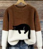 Casual sweater with cat pattern for women