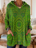 Ethnic Print Knitted Hoodie Tunic for Women