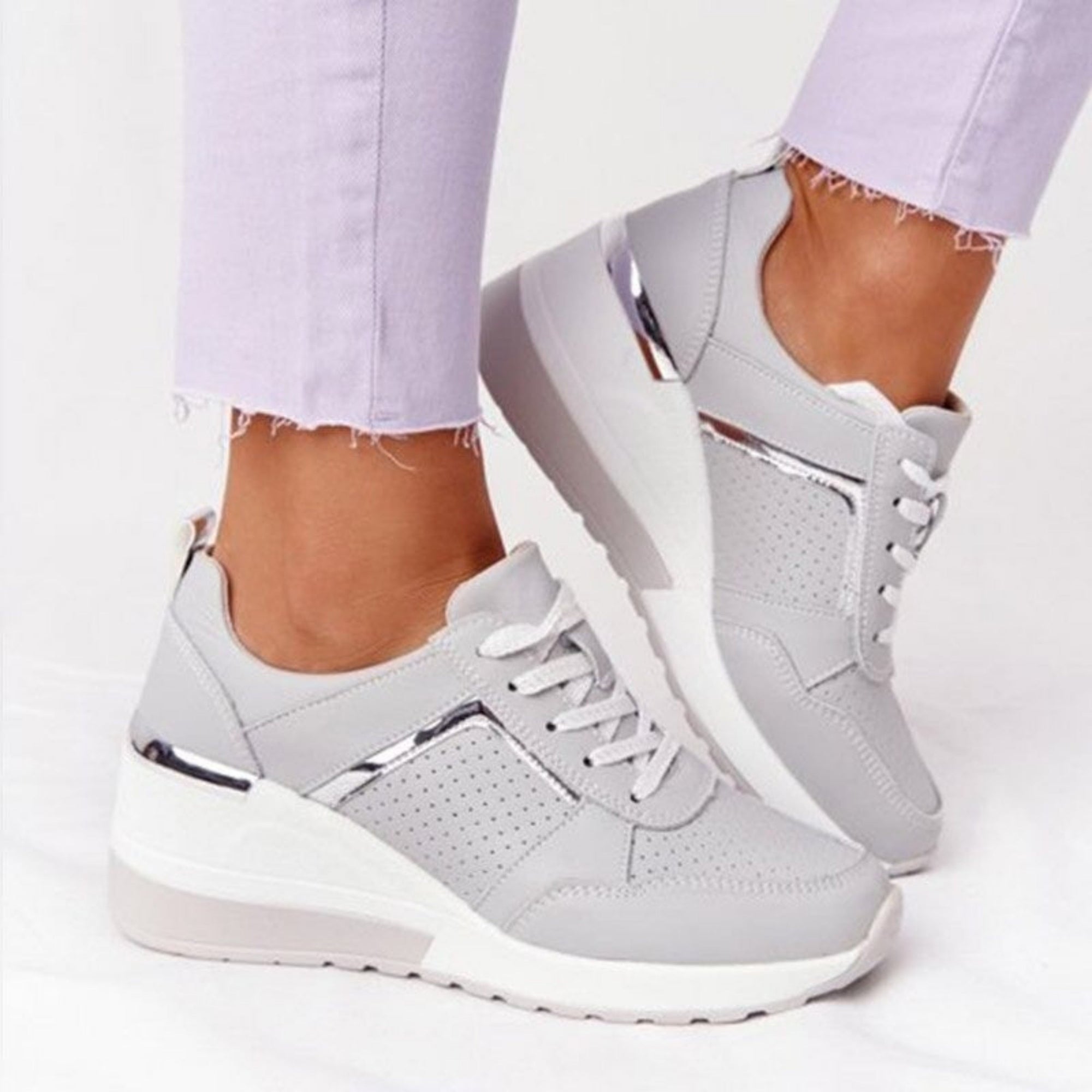 Comfort Wedge Sneakers in Faux Leather for Women