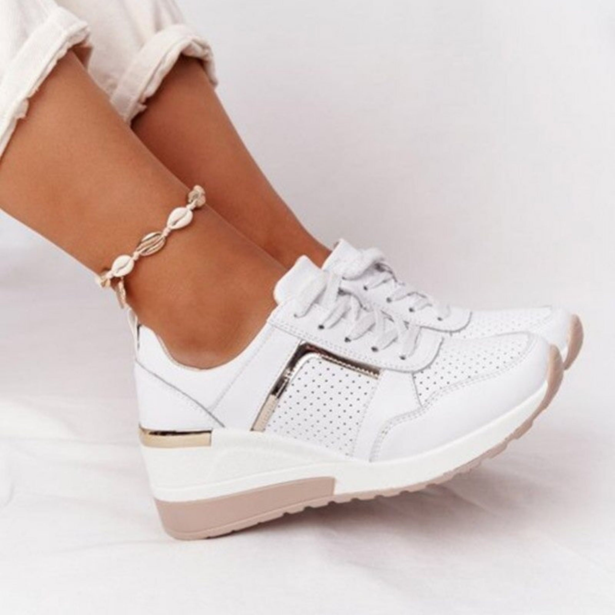 Comfort Wedge Sneakers in Faux Leather for Women