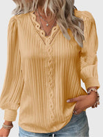 V-Neck Pullover Blouse with Lace for Women