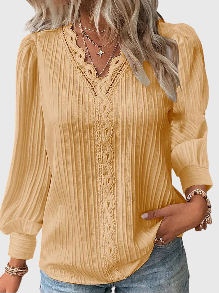V-Neck Pullover Blouse with Lace for Women