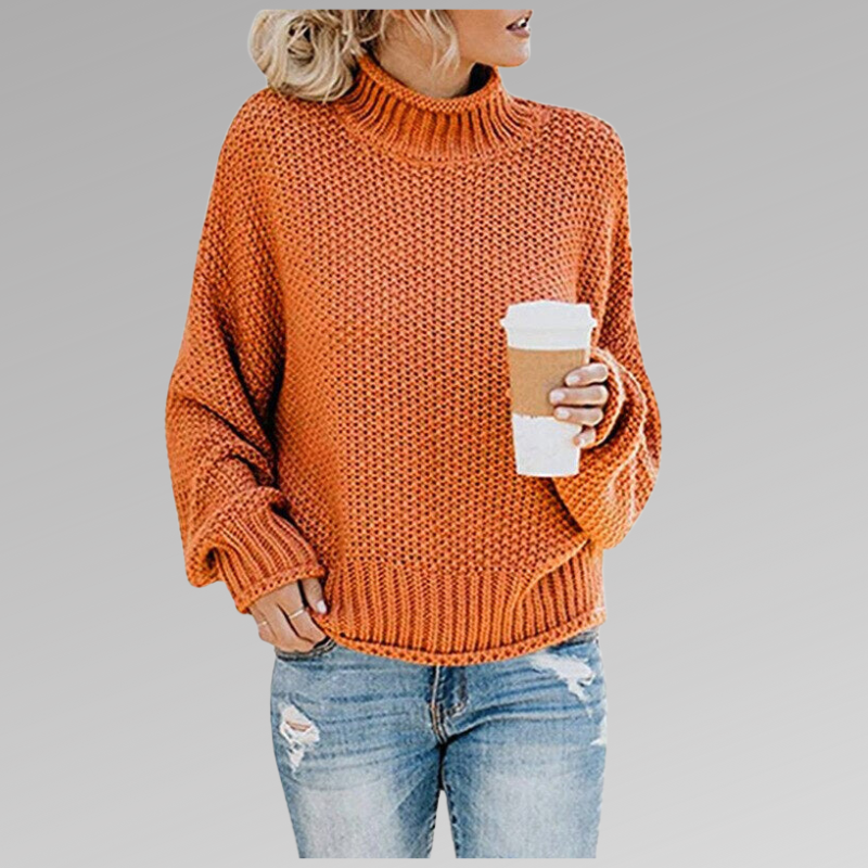 Oversized Knit Sweater with High Neck for Women
