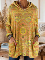 Ethnic Print Knitted Hoodie Tunic for Women