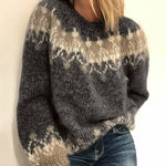 Jacquard Sweater with Round Neck and Loose Fit for Women