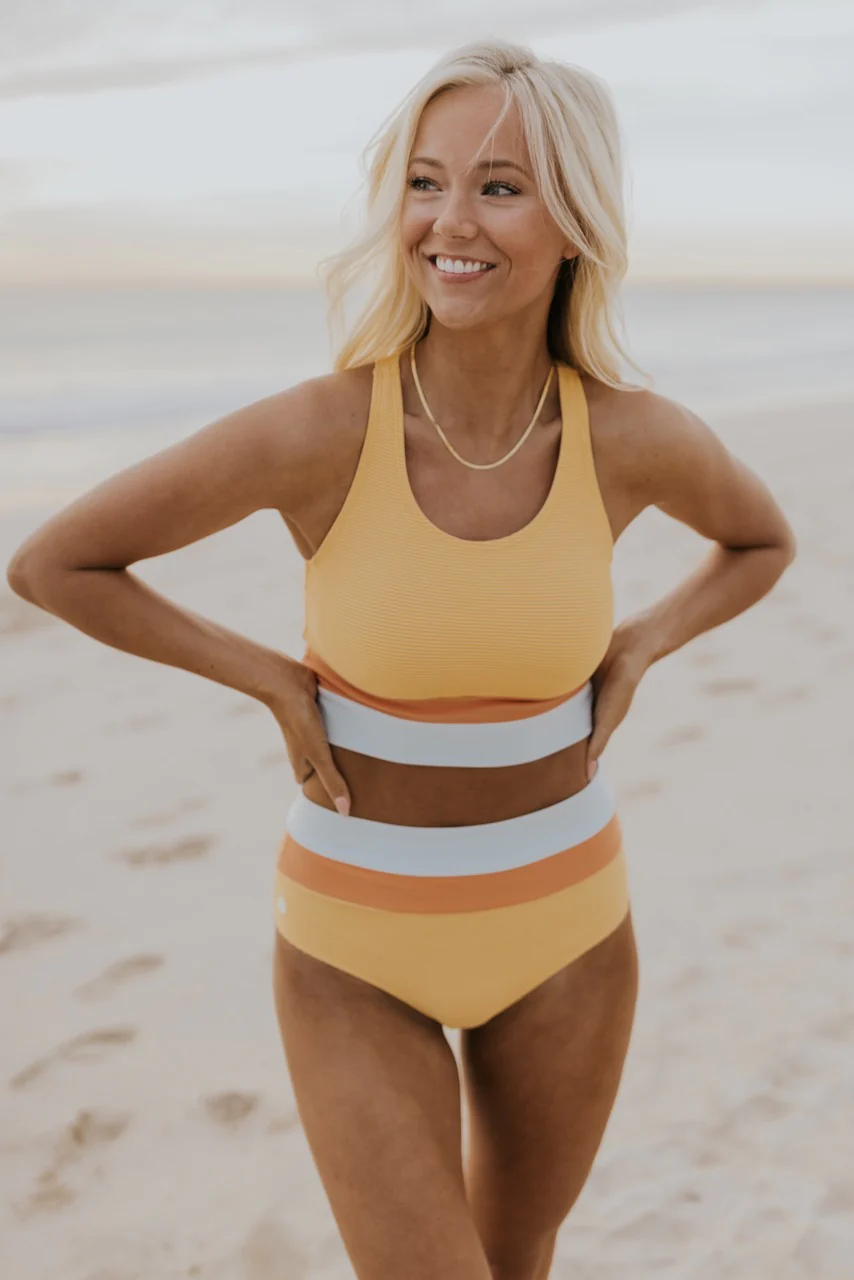 High-Waisted Colorblock Bikini Set for Women