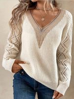 Knitted V-neck sweater for women