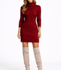 Fitted Short Long-Sleeve Sweater Dress with Turtleneck for Women