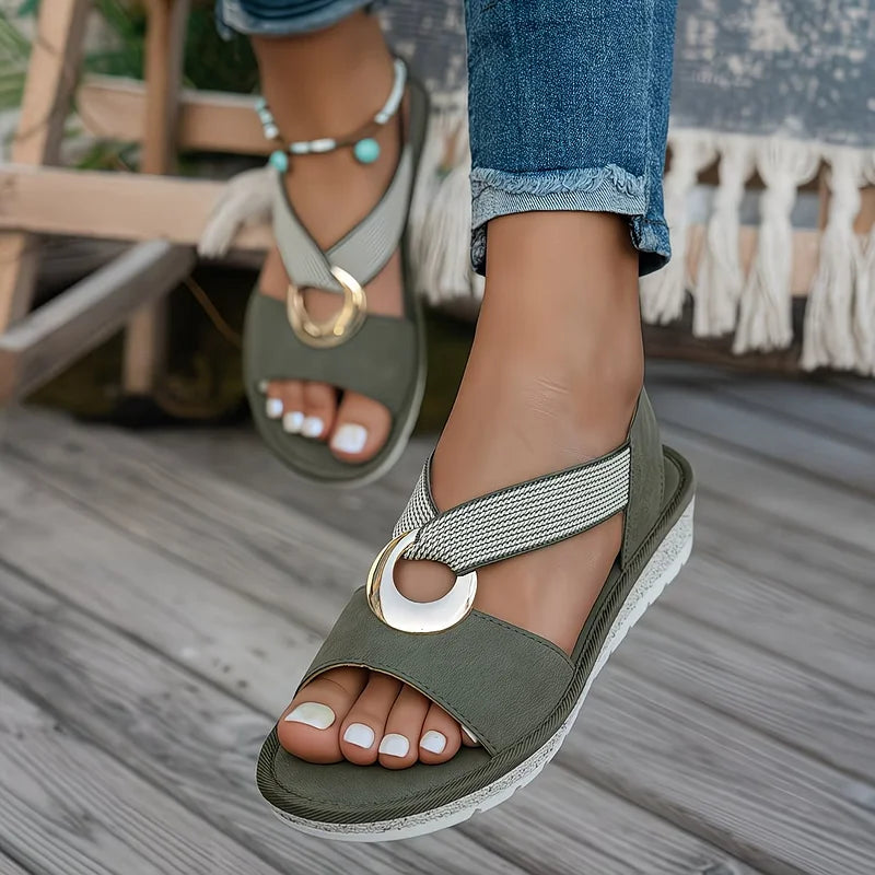 Open Sandals with Metal Buckle for Women | Ideal for Summer