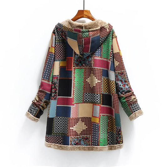 Hooded Printed Jacket with Fleece Lining for Women