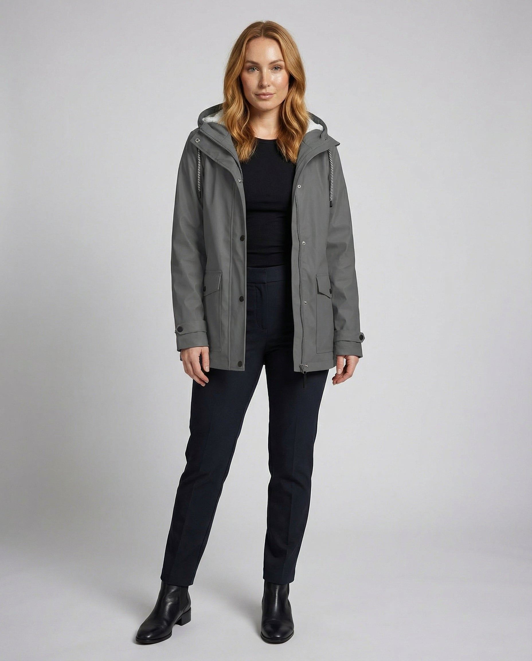 Oversized Parka with Hood and Faux Fur for Women