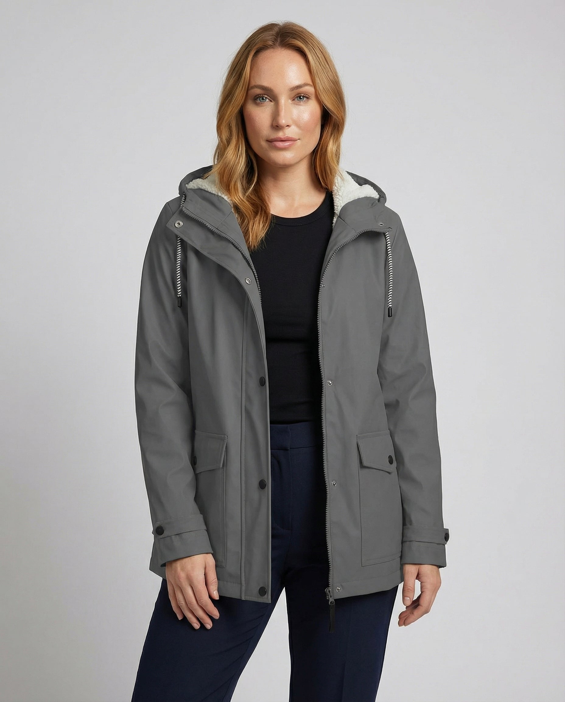 Oversized Parka with Hood and Faux Fur for Women