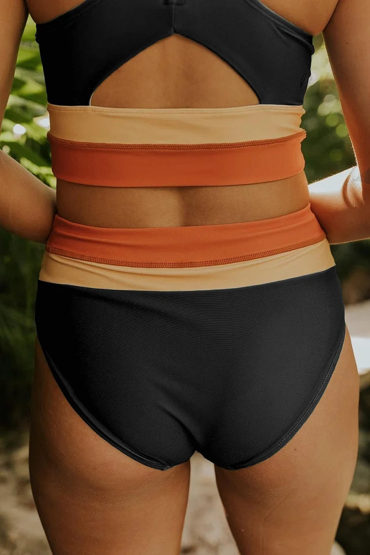 High-Waisted Colorblock Bikini Set for Women