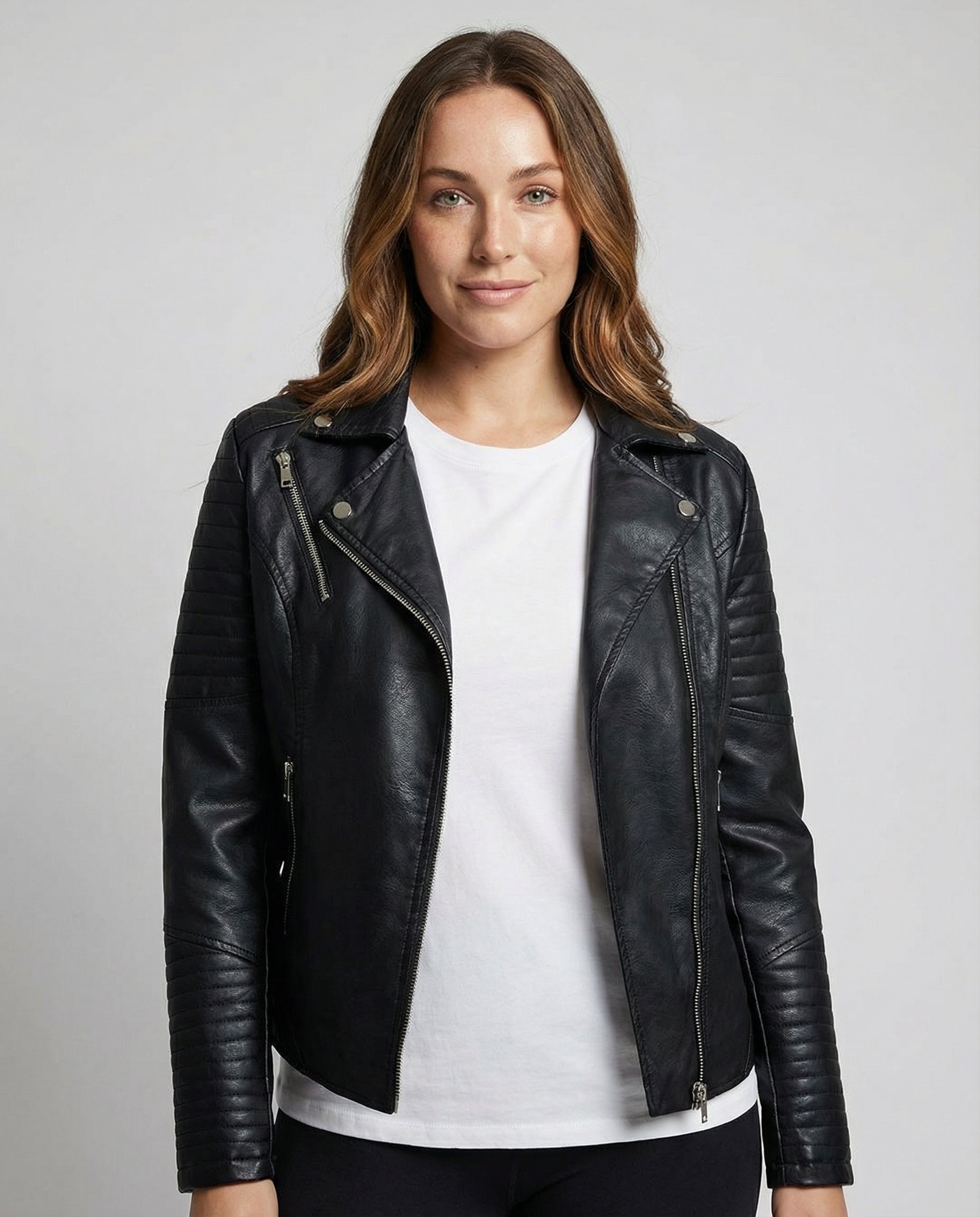 Women's Asymmetric Perfecto Biker Jacket in Faux Leather