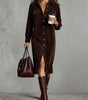 Straight Midi Shirt Dress with Long Sleeves in Corduroy for Women