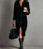 Straight Midi Shirt Dress with Long Sleeves in Corduroy for Women