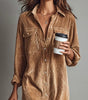 Straight Midi Shirt Dress with Long Sleeves in Corduroy for Women
