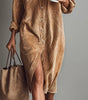 Straight Midi Shirt Dress with Long Sleeves in Corduroy for Women